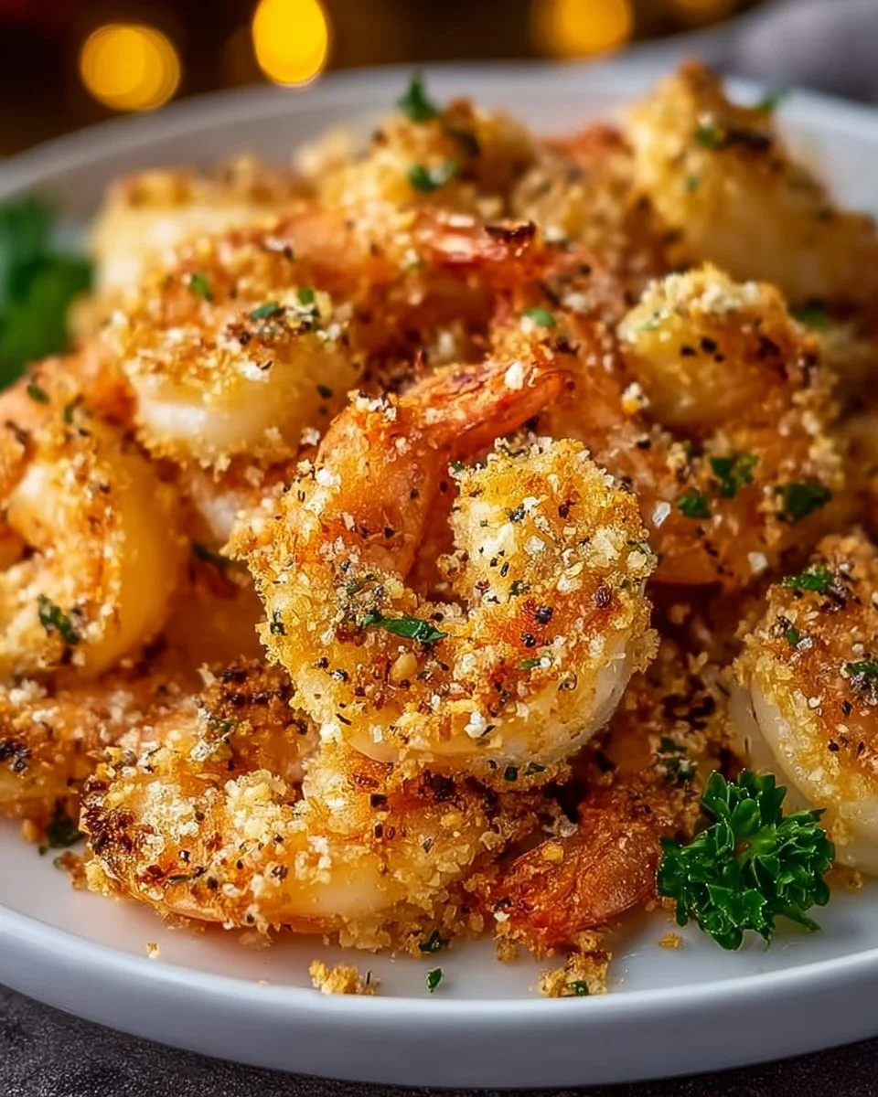 Delicious Air Fryer Garlic Parmesan Shrimp garnished with herbs