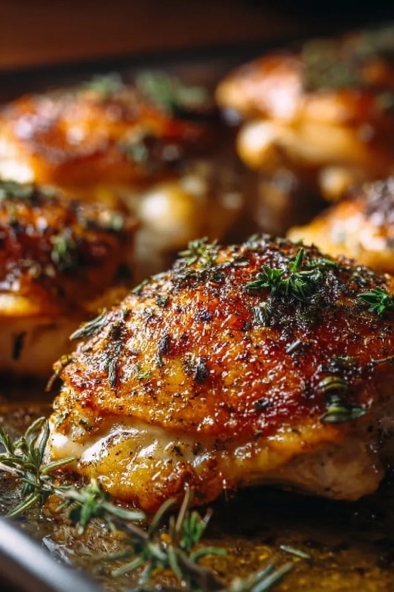 Perfectly baked chicken thighs seasoned and ready to serve for a delicious meal.