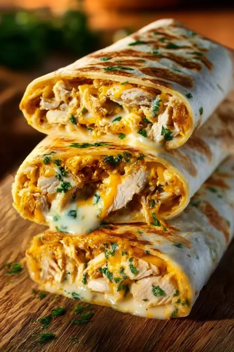 Cheesy garlic chicken wraps garnished and served on a plate.