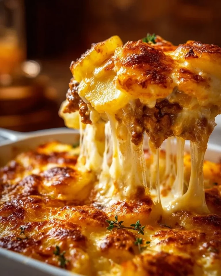 Cheesy Hamburger Potato Casserole served in a baking dish