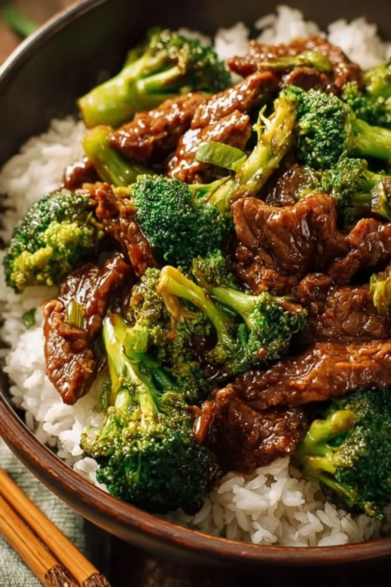 Delicious plate of Chinese Beef and Broccoli with tender beef and fresh vegetables