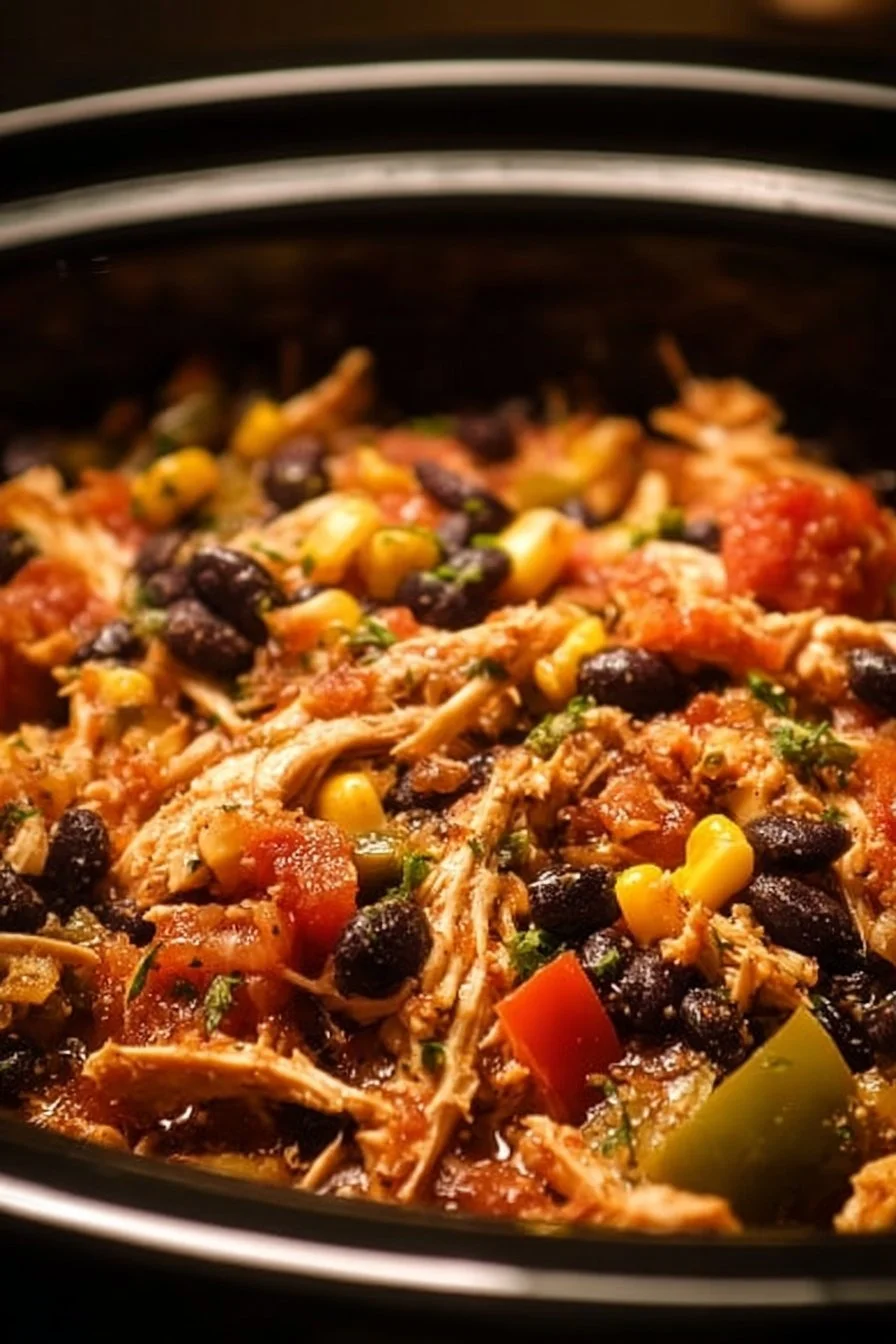Bowl of Crockpot Fiesta Chicken ready to serve.