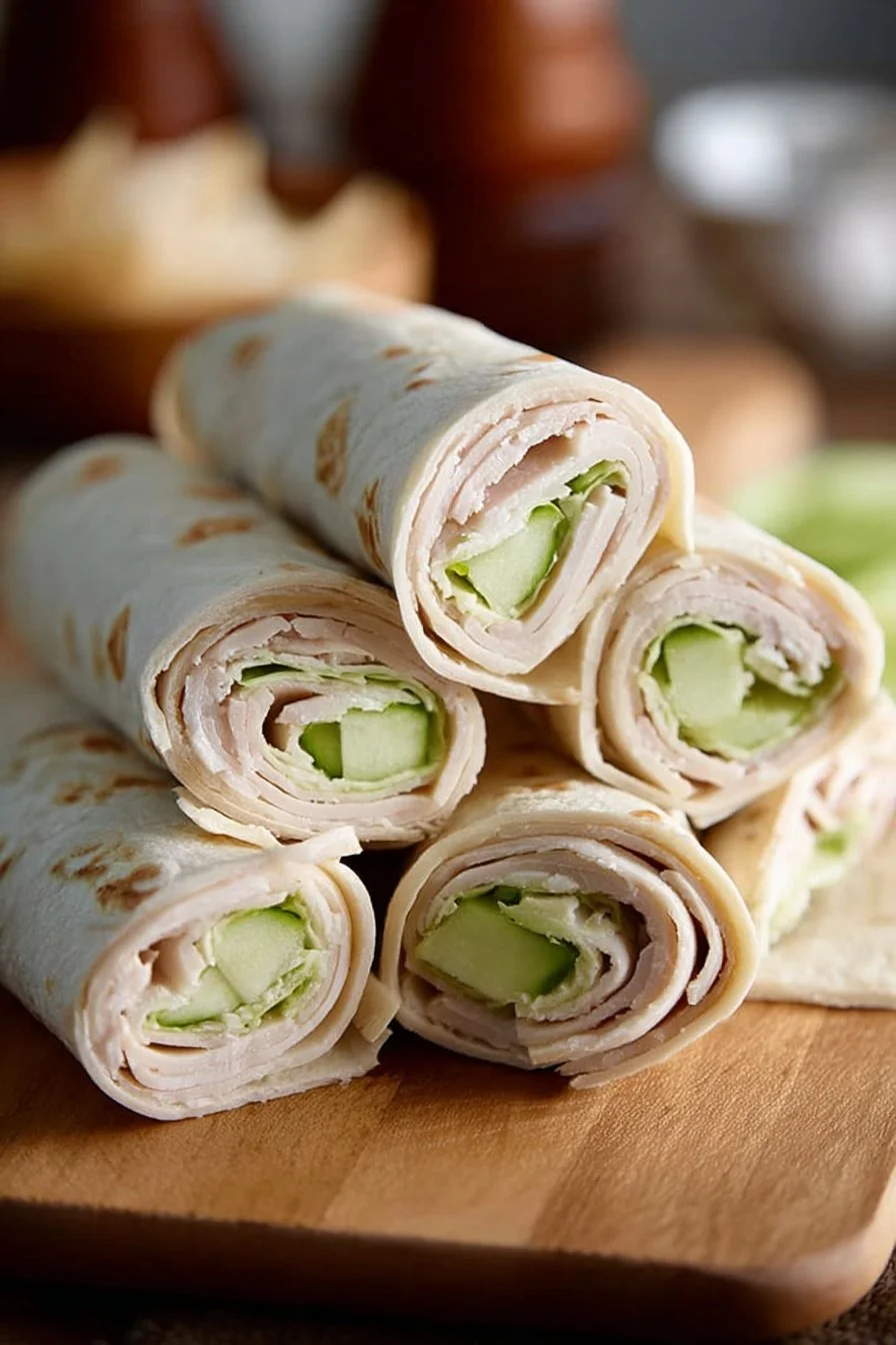 Cucumber Ranch Turkey Tortilla Wrap with fresh vegetables and herbs