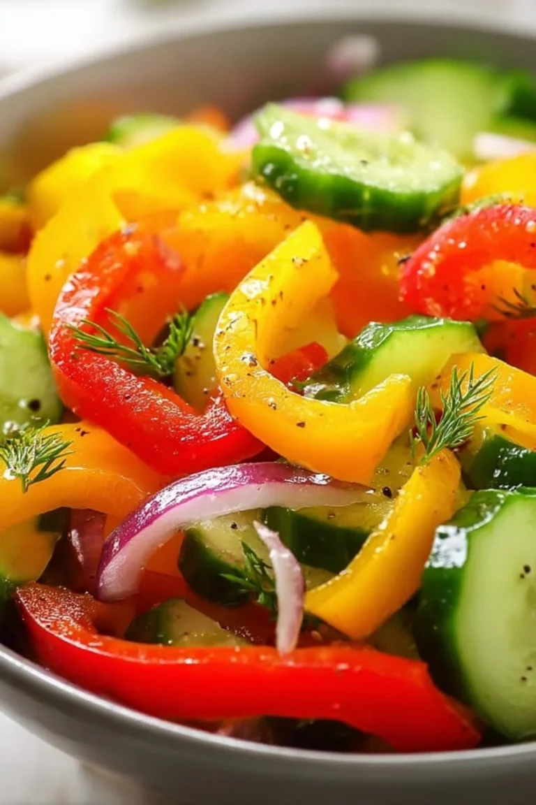 A colorful Cucumber Sweet Pepper Salad with fresh vegetables in a bowl.