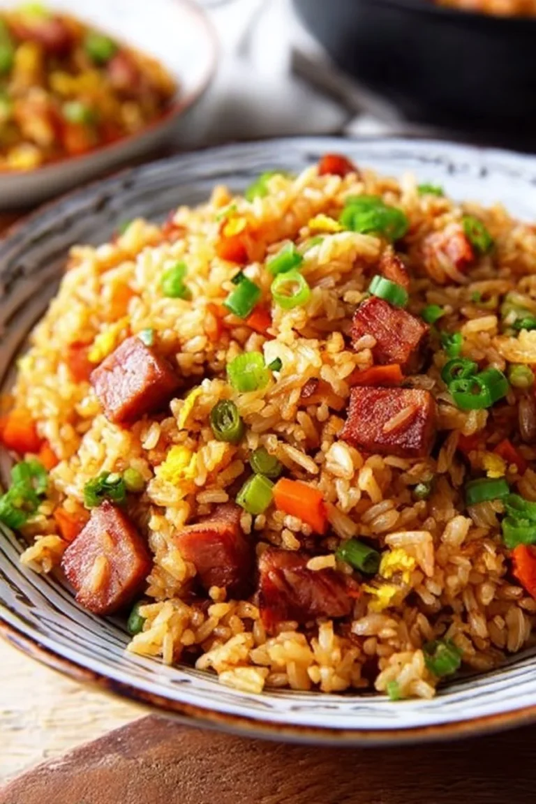 Delicious Spam Fried Rice with colorful vegetables and savory flavors