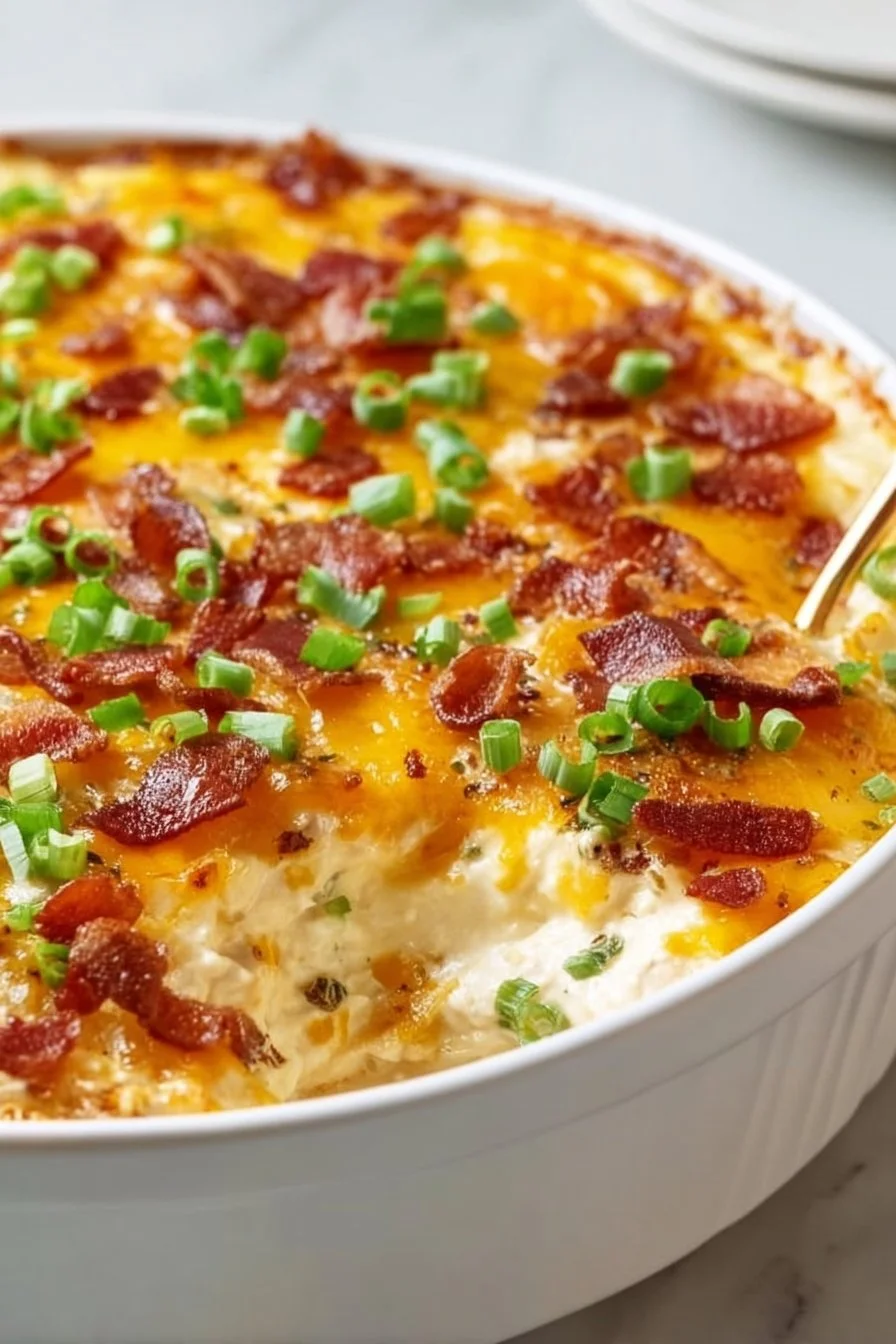 Deliciously creamy Crack Chicken Casserole made with cheese and chicken
