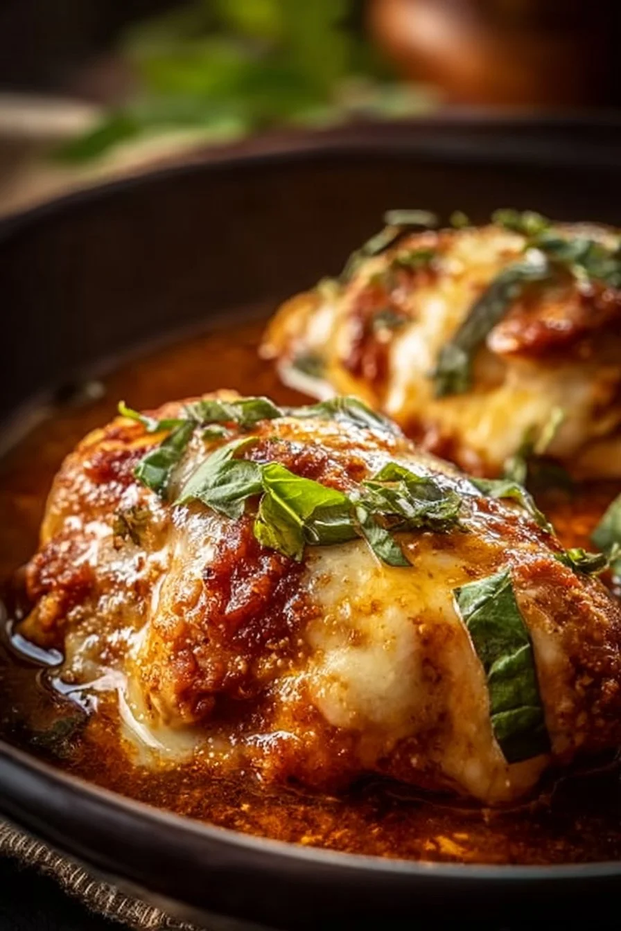 Plate of Easy Honey Mustard Mozzarella Chicken served with vegetables