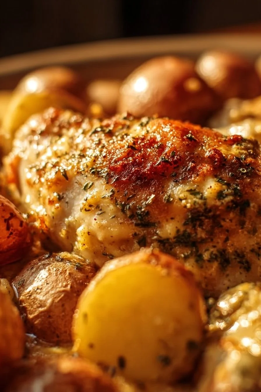 Garlic Parmesan Chicken and Potatoes in a crockpot