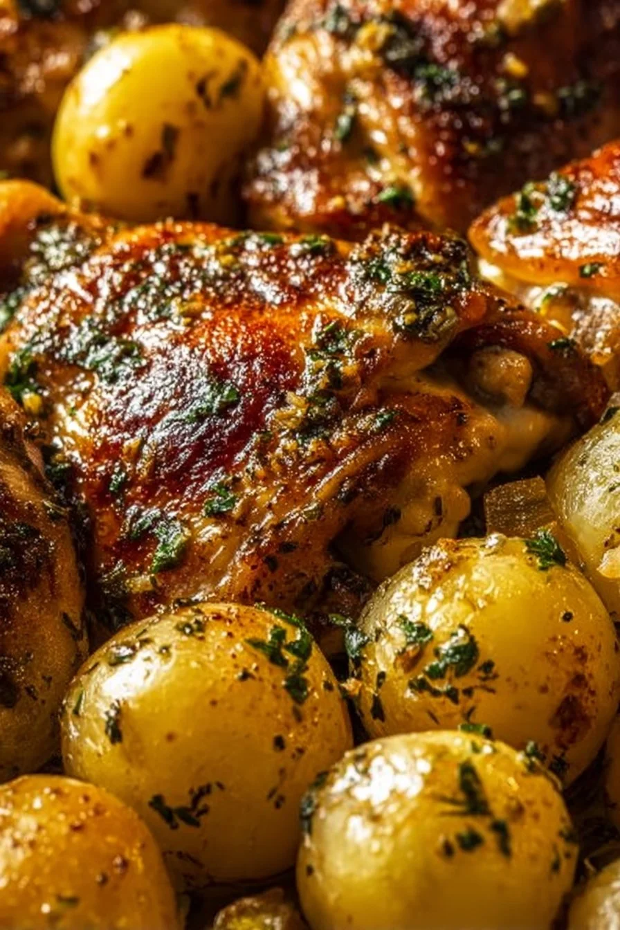 Crockpot Garlic Parmesan Chicken served with tender potatoes