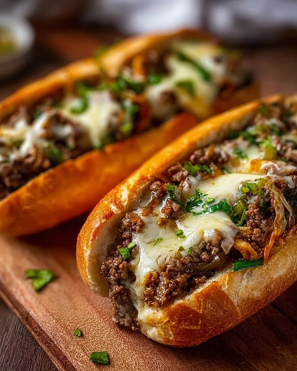 Delicious Ground Beef Philly Cheesesteaks ready to be served