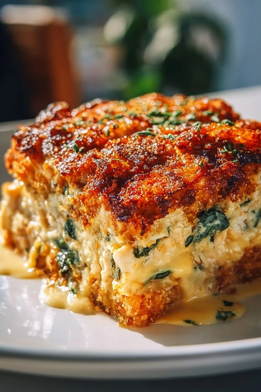 High protein chicken zucchini bake with fresh ingredients in a baking dish