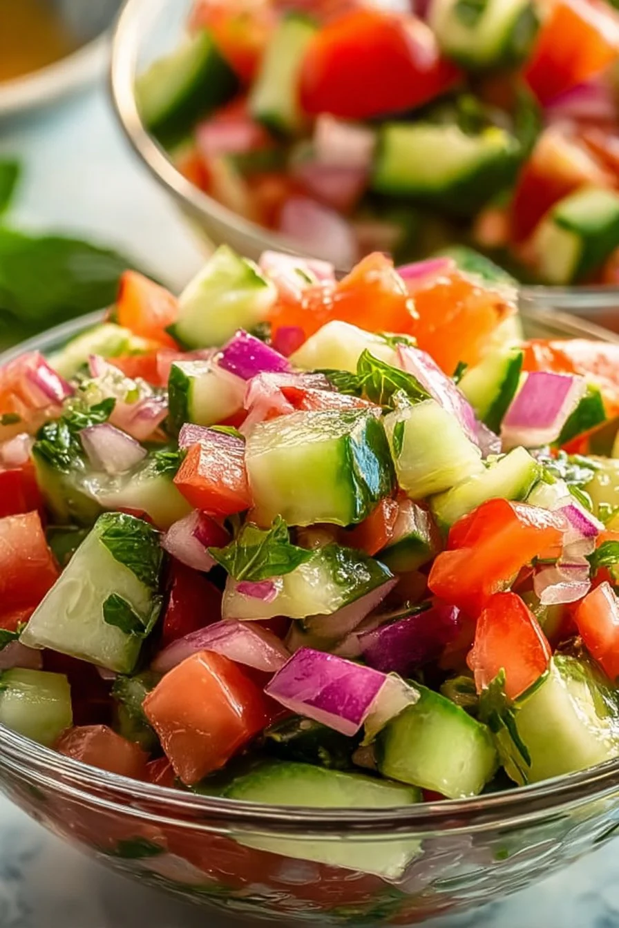 Quick Italian Cucumber Salad with fresh veggies and vibrant dressing.