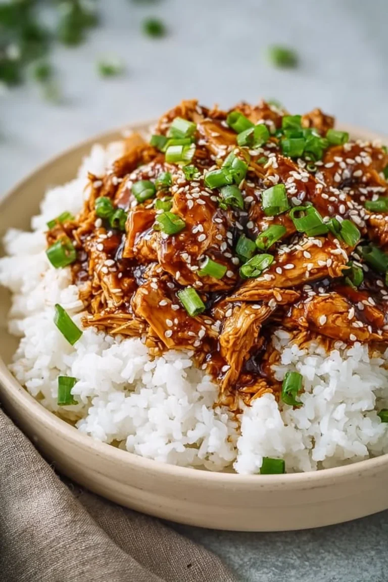 Slow Cooker Teriyaki Chicken served with rice and vegetables
