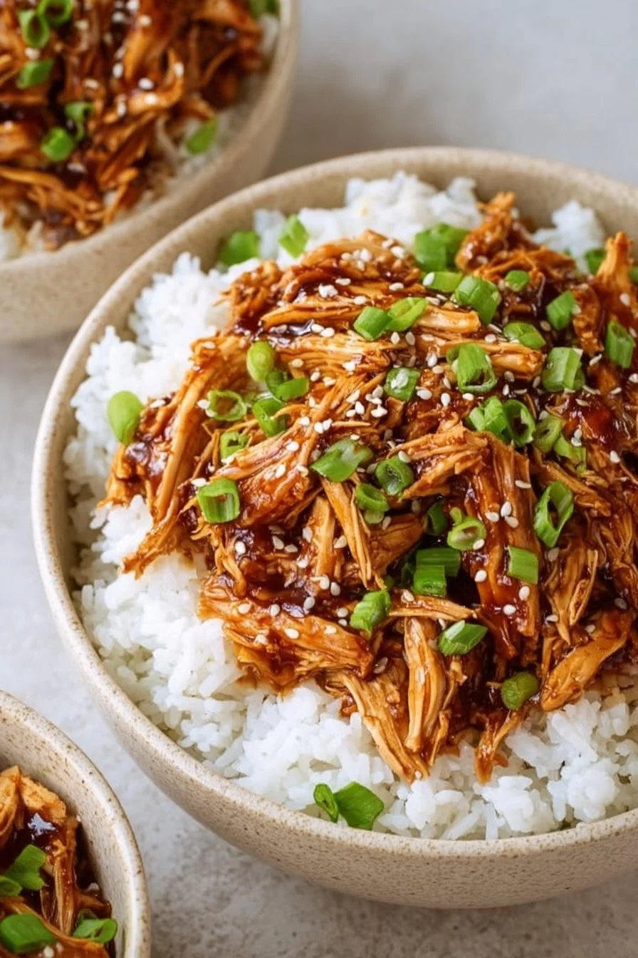 Delicious slow cooker teriyaki chicken served on a plate with vegetables