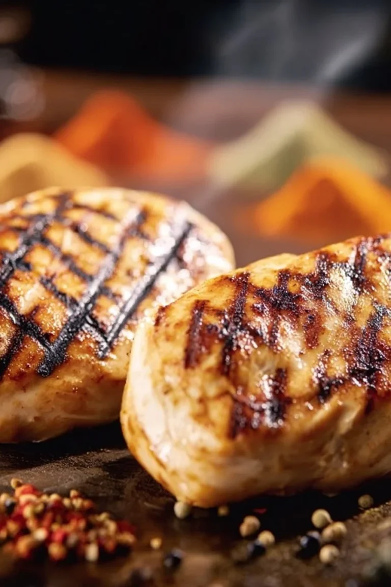 Spicy tender chicken breasts plated with herbs and spices