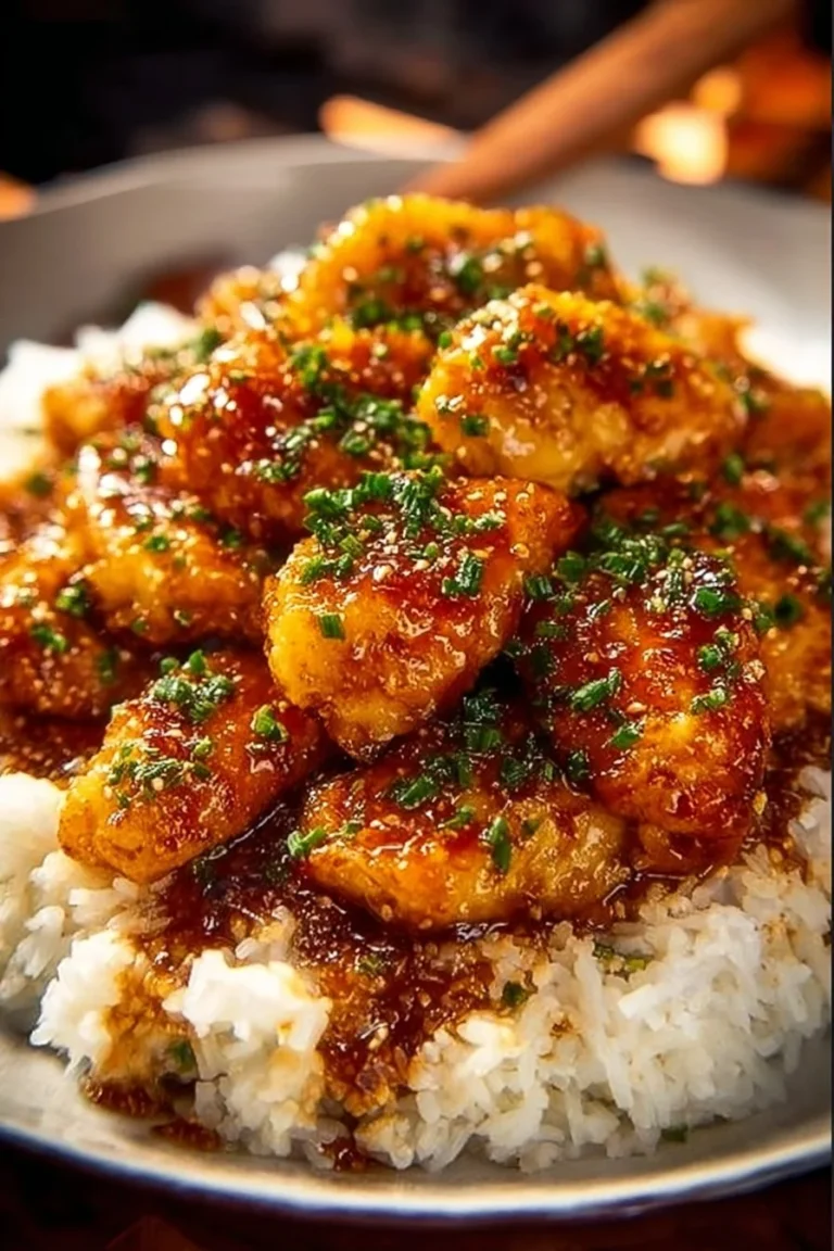 Delicious honey garlic chicken served with vegetables and rice.