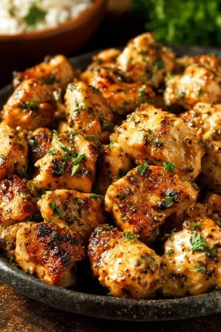 Succulent bite-size chicken breast morsels seasoned and seared to perfection.