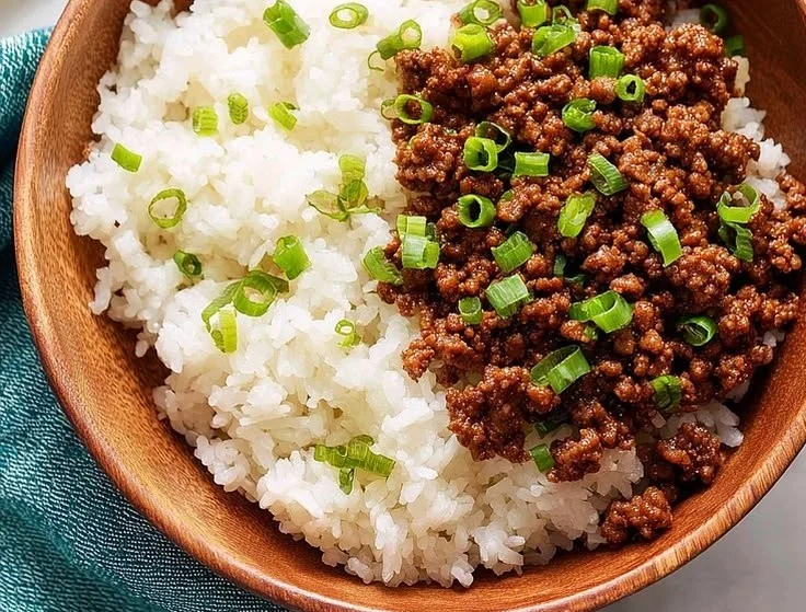 Delicious 20 Minute Korean Ground Beef dish served with rice and vegetables.
