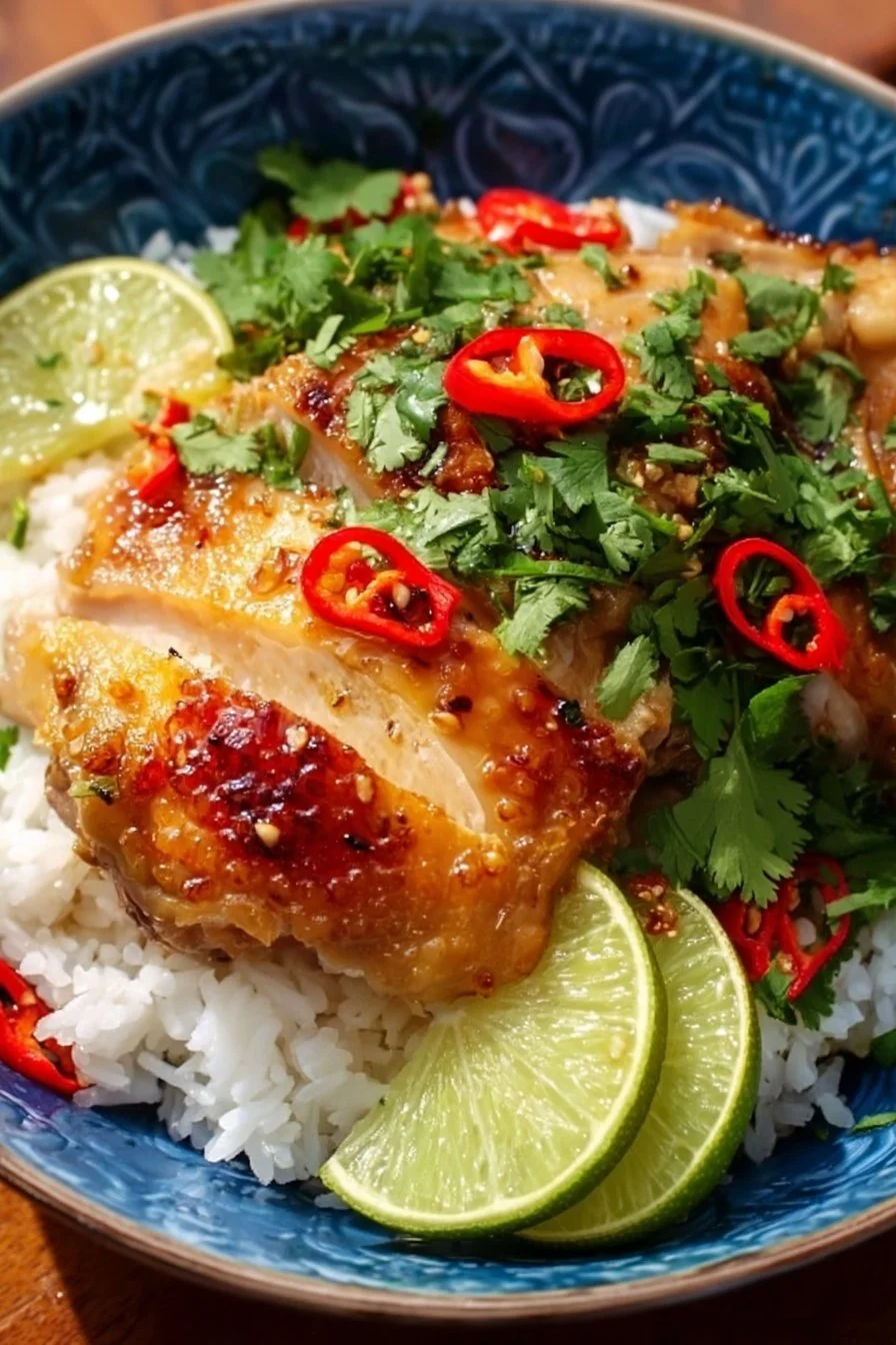 Thai roast chicken served with fragrant rice for a quick meal