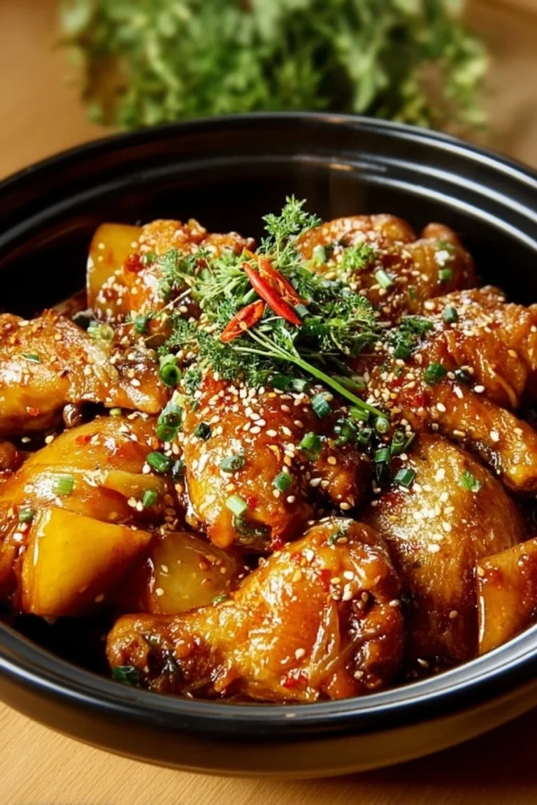Delicious Korean Braised Chicken served with vegetables and rich sauce