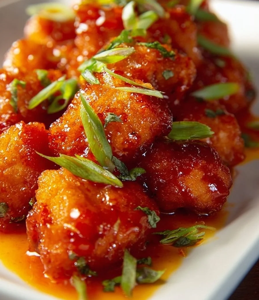 Delicious Bang Bang Chicken Bites served with spicy sauce.