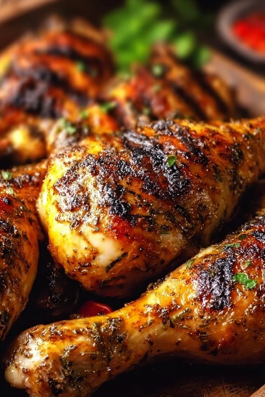 Cajun spiced grilled chicken drumsticks on a barbecue grill