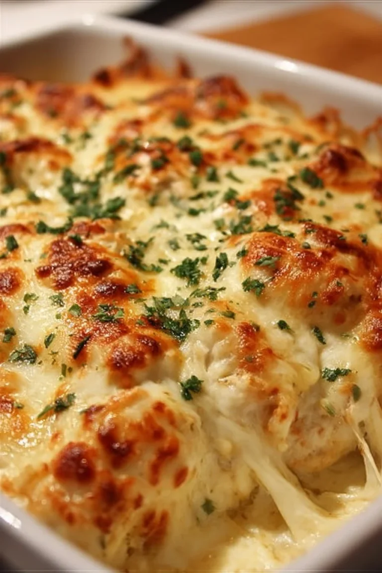 Cheesy Mozzarella Chicken Bake with melted cheese and juicy chicken