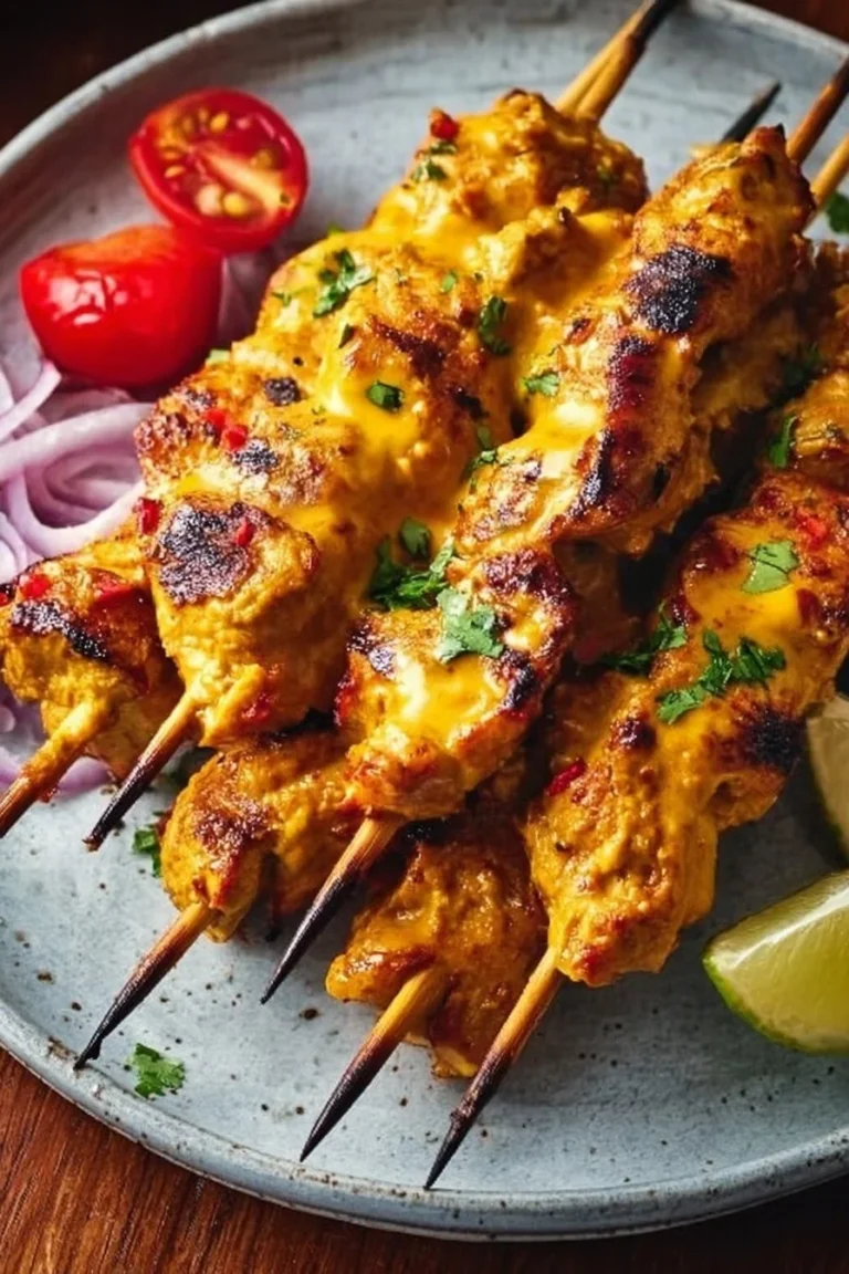 Cheesy satay chicken poppers served on a plate with dipping sauce