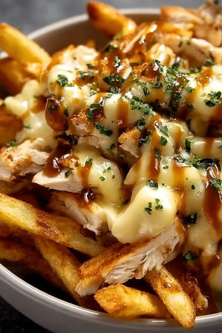 Delicious Chicken Poutine with cheese curds and gravy