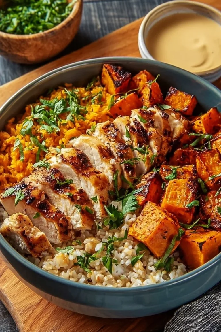 Delicious Chicken and Sweet Potato Rice Bowl with vibrant colors and fresh ingredients