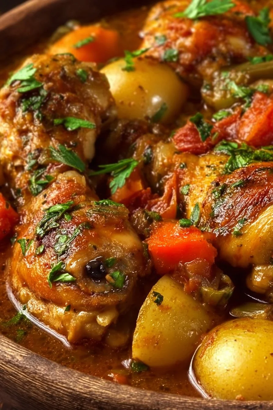 Delicious Chicken Fricassee served with herbs and vegetables