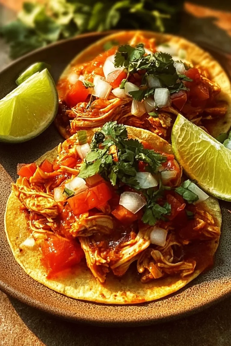 Delicious Chipotle Chicken Tinga served in a taco with fresh toppings