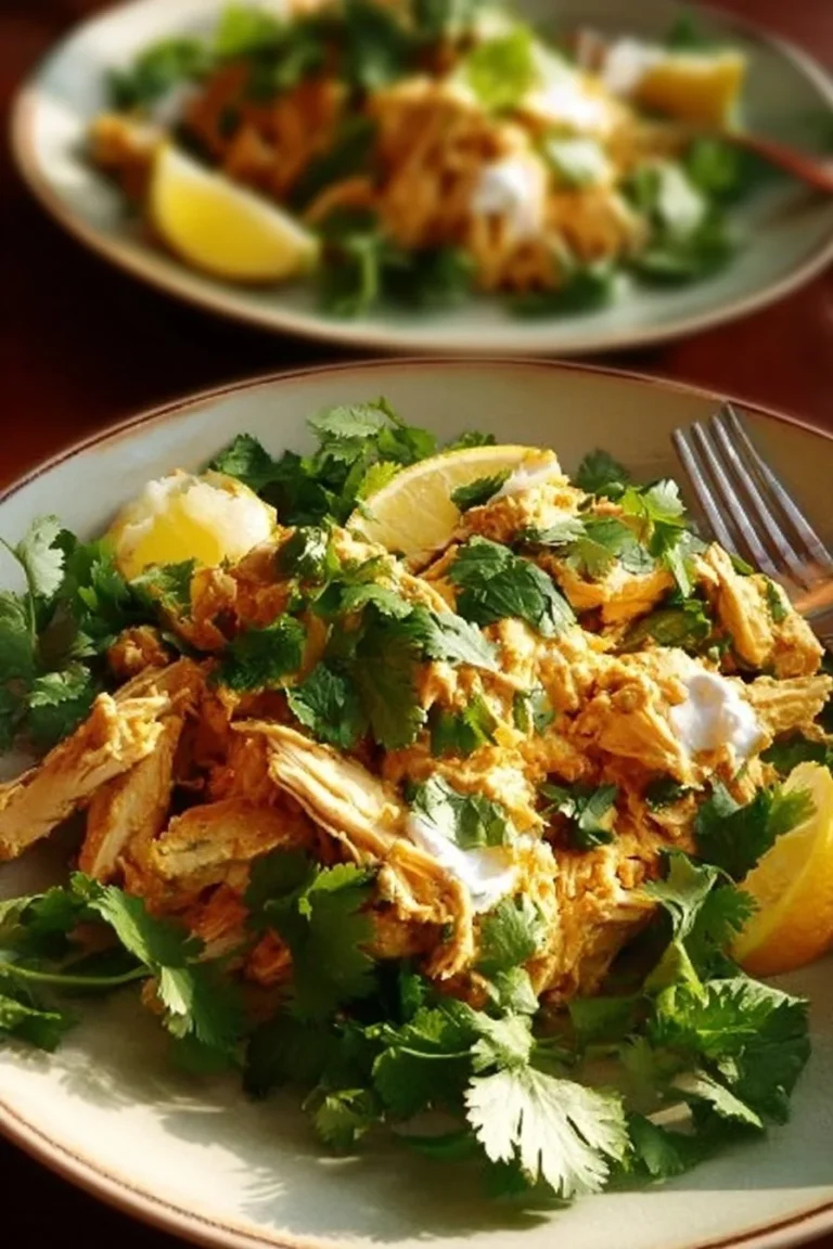 Delicious Coronation Chicken served on a platter with herbs and spices.