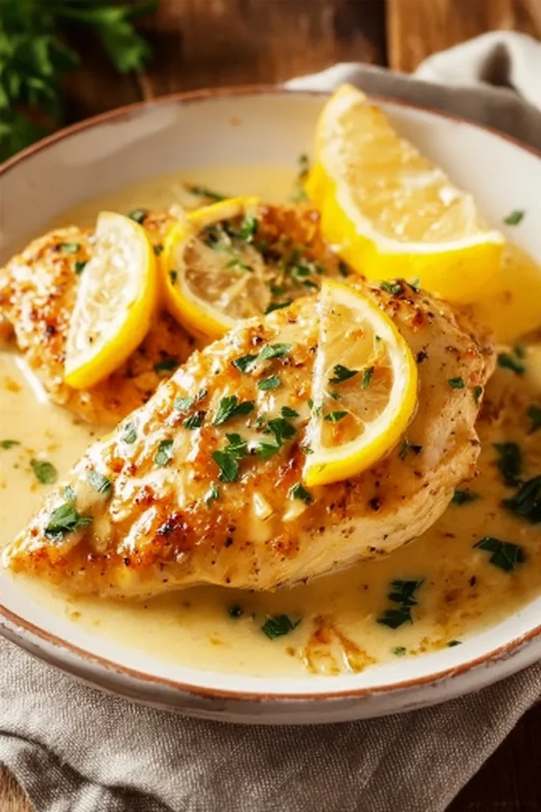 Delicious creamy lemon chicken served on a plate