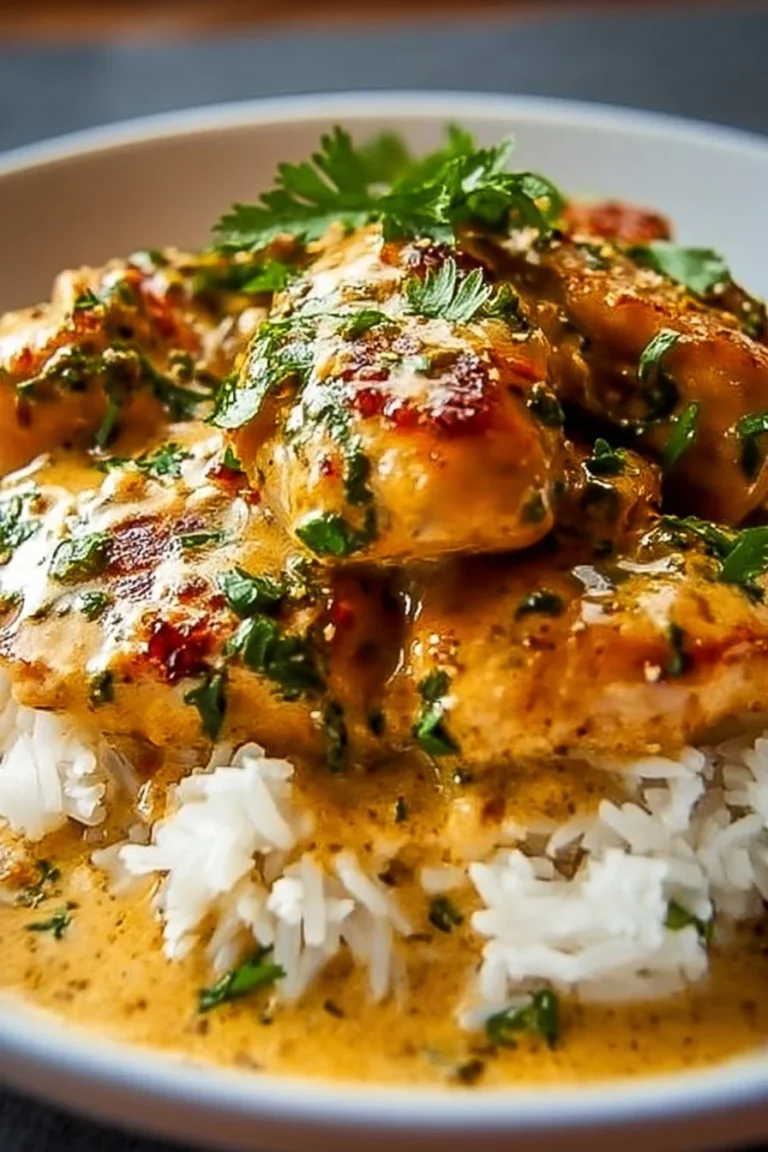 Creamy smothered chicken served over rice in a delicious sauce