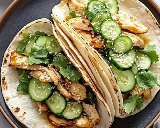 Crispy chicken sandwich with Romesco sauce on a wooden serving board.