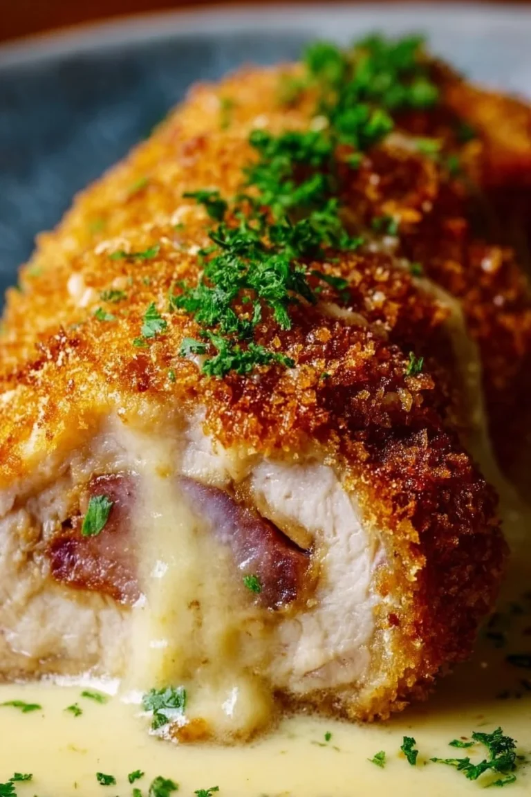 Crispy Chicken Cordon Bleu with melted cheese and ham