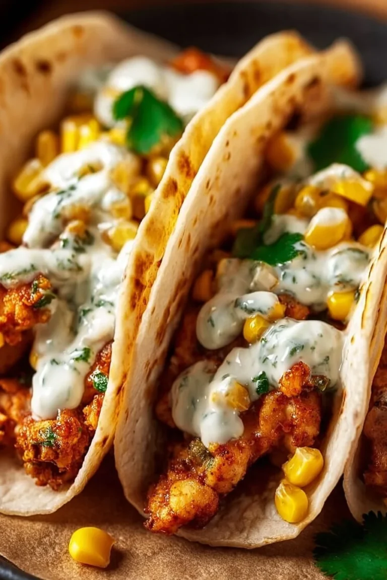 Delicious crispy fried chicken street corn tacos served on a plate