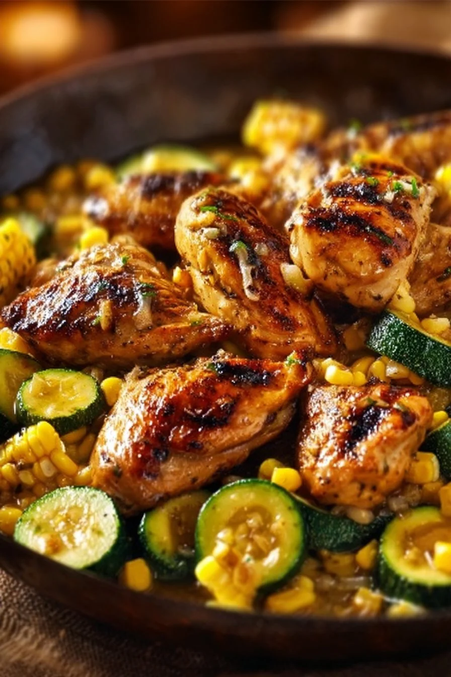 Crispy garlic butter chicken served on a plate with herbs