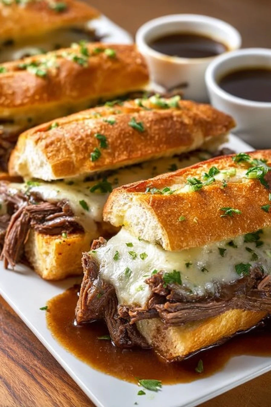 Delicious Crockpot French dip sandwiches with savory beef and broth