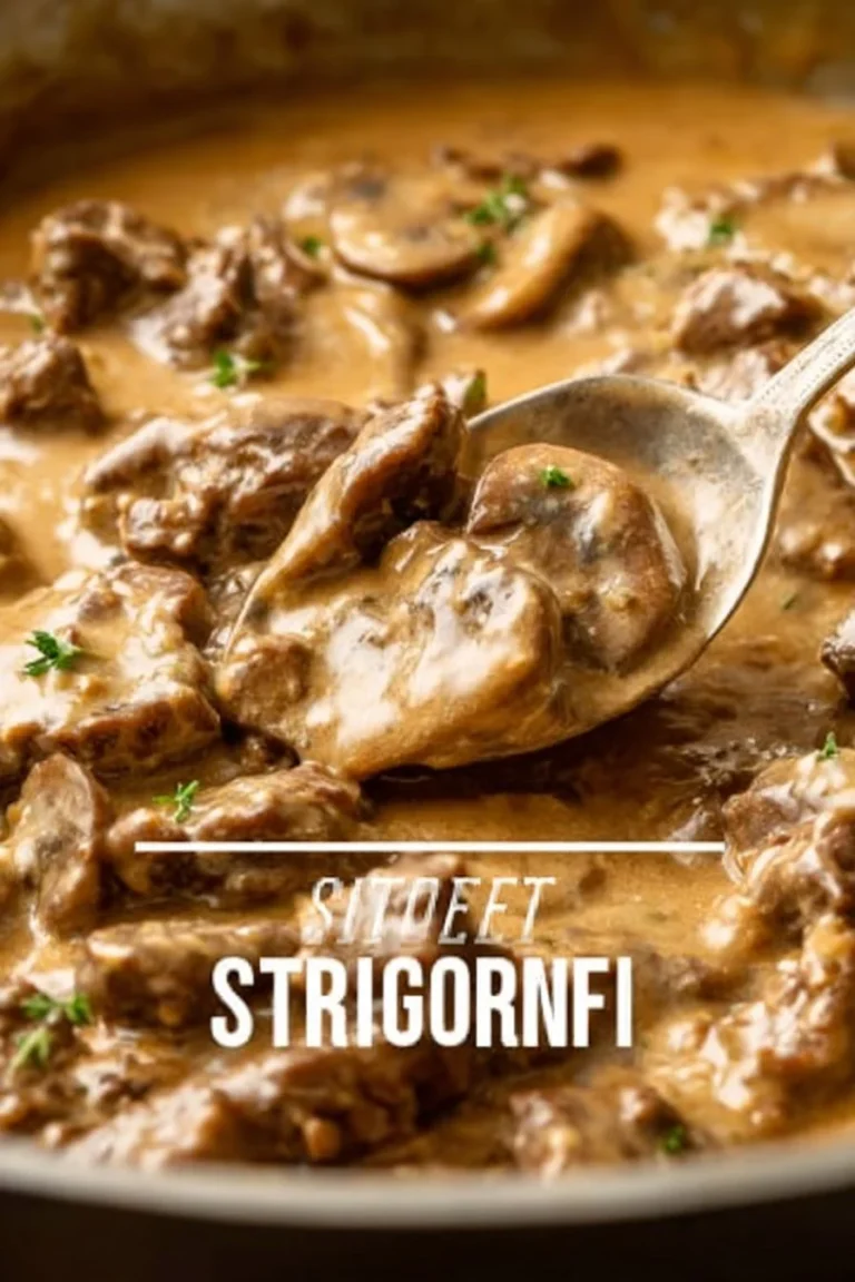 Delicious plate of Gordon Ramsay's Beef Stroganoff served with pasta.