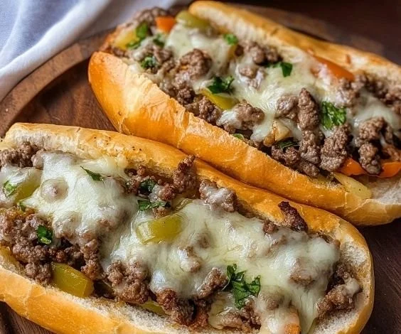 Delicious Ground Beef Philly Cheesesteaks served on a plate