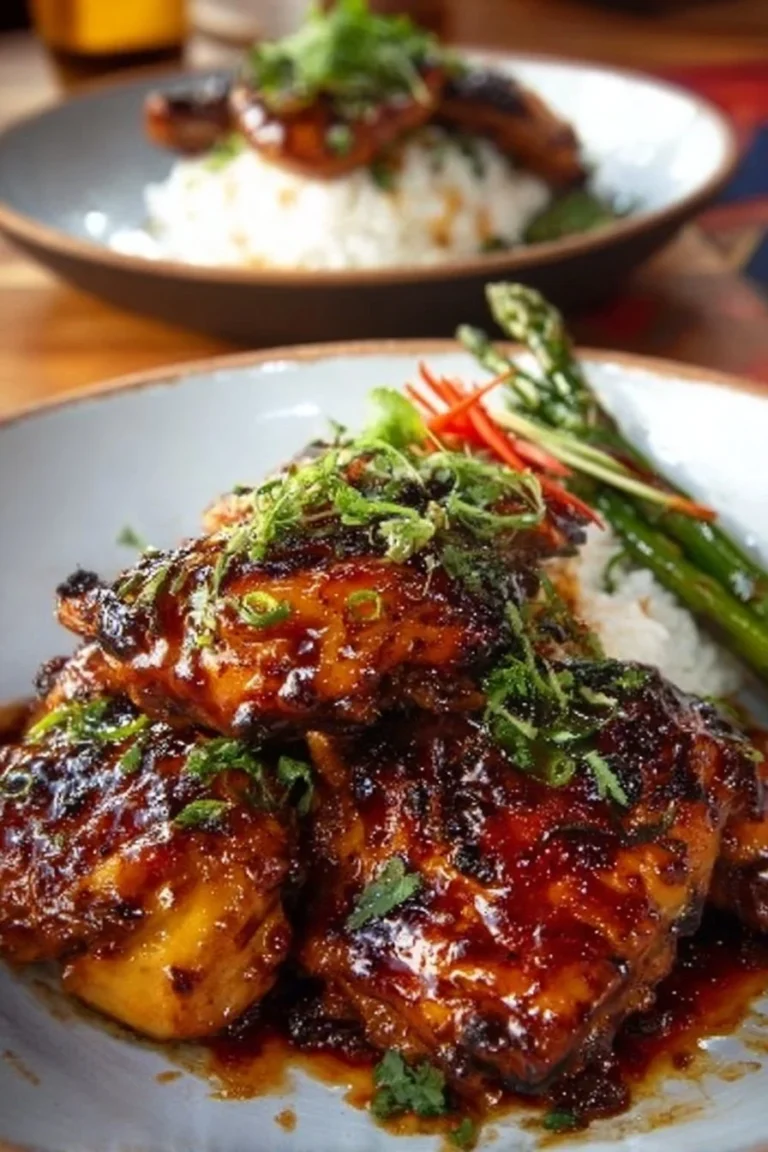 Hawaiian Chicken served with fluffy Coconut Rice on a vibrant plate