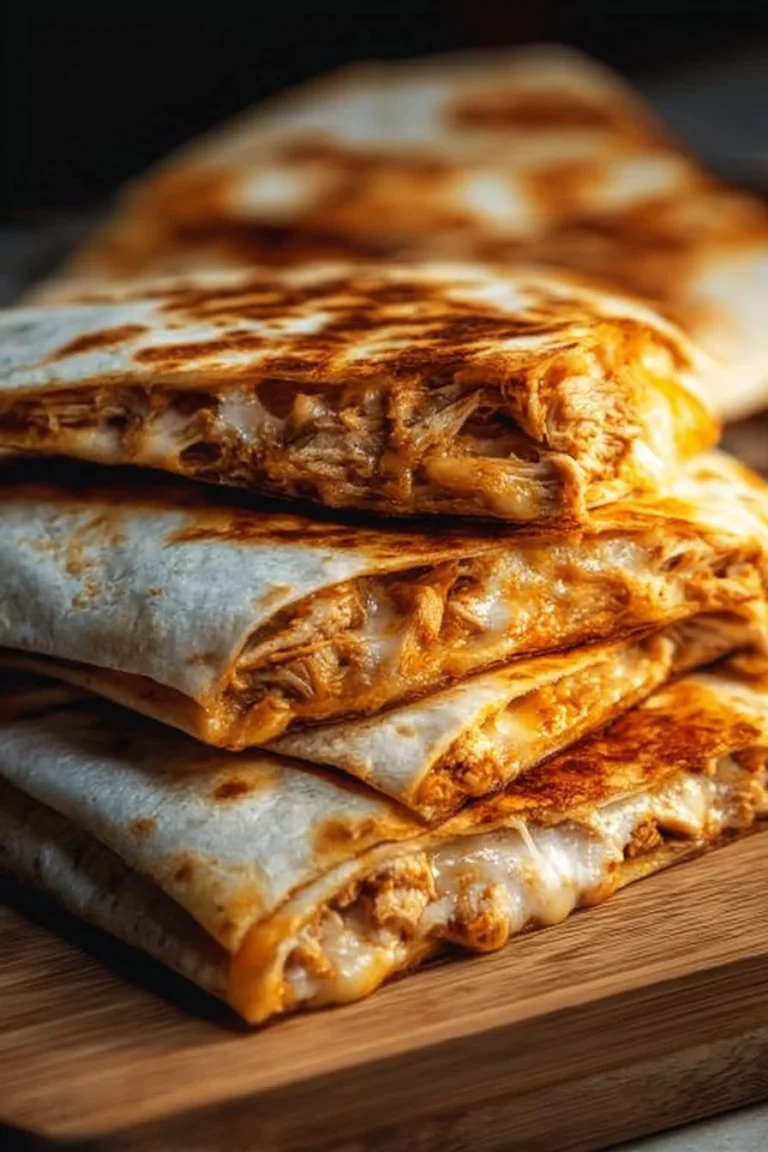 High-protein chicken ranch quesadilla on a plate, garnished and ready to enjoy.