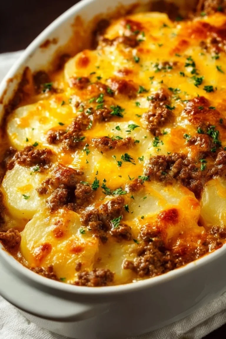 Delicious Hobo Casserole made with ground beef and vegetables