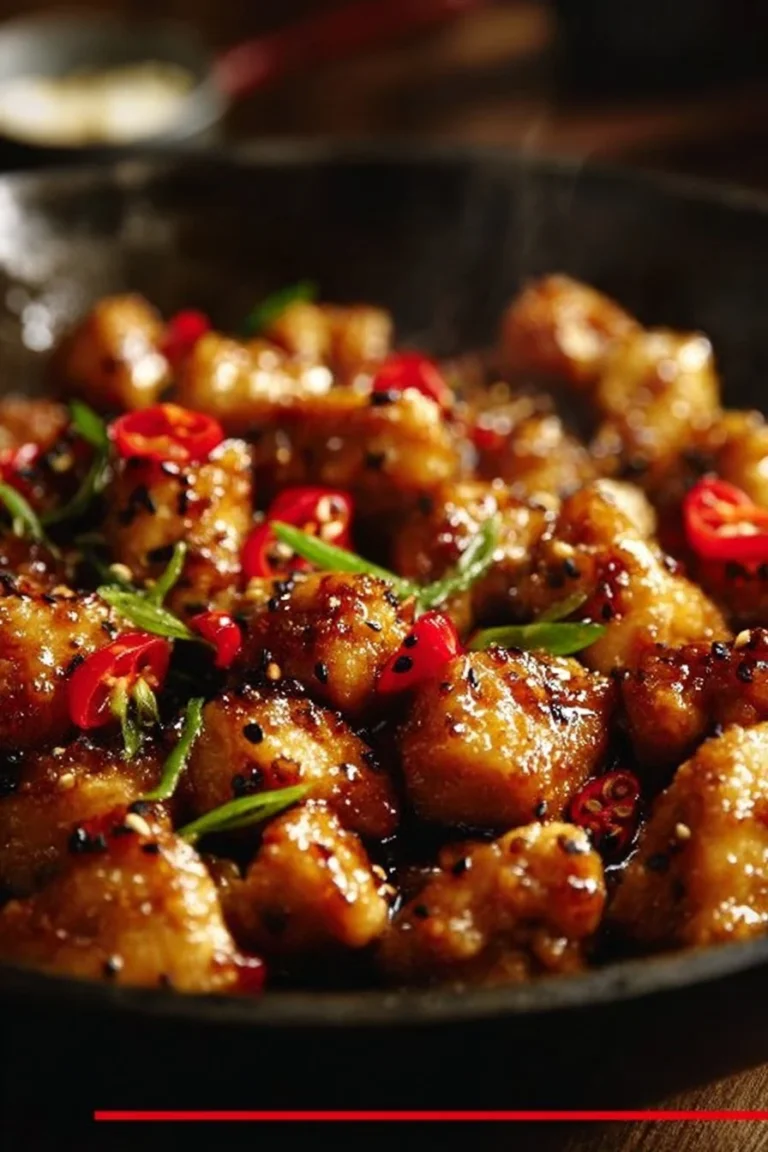 Delicious honey pepper chicken skillet dish garnished with fresh herbs.