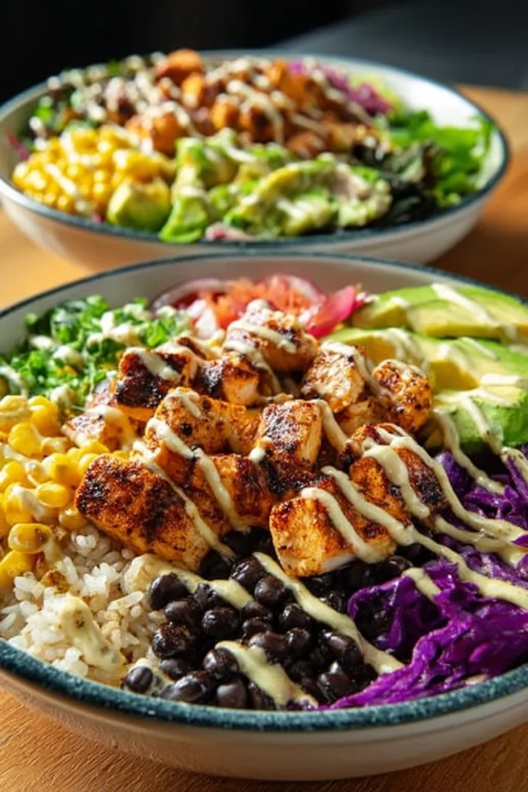 Delicious Hot Honey Chicken Power Bowls with fresh ingredients