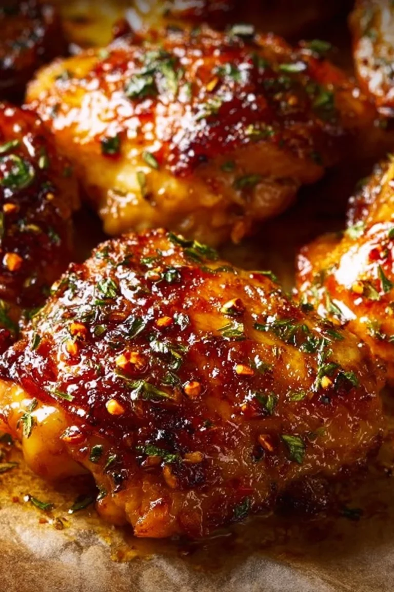 Delicious hot honey garlic chicken thighs served on a plate