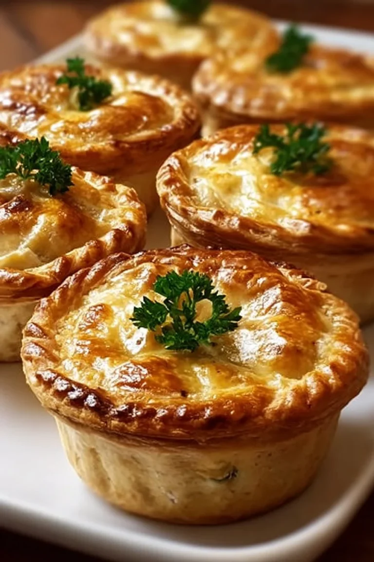 Mini chicken pot pies with flaky crust and savory filling