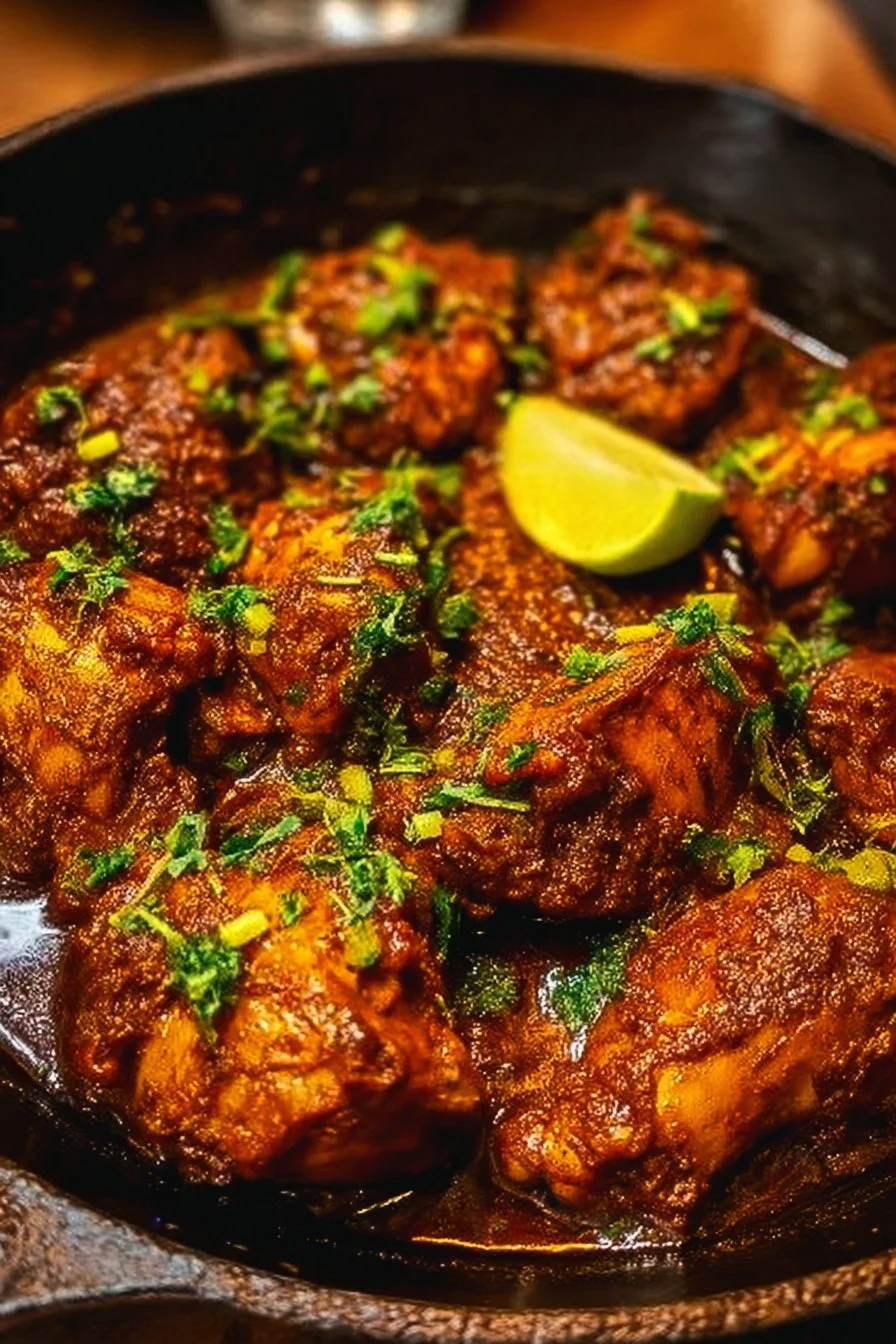 Delicious Moambe Chicken served with traditional sides in a vibrant dish